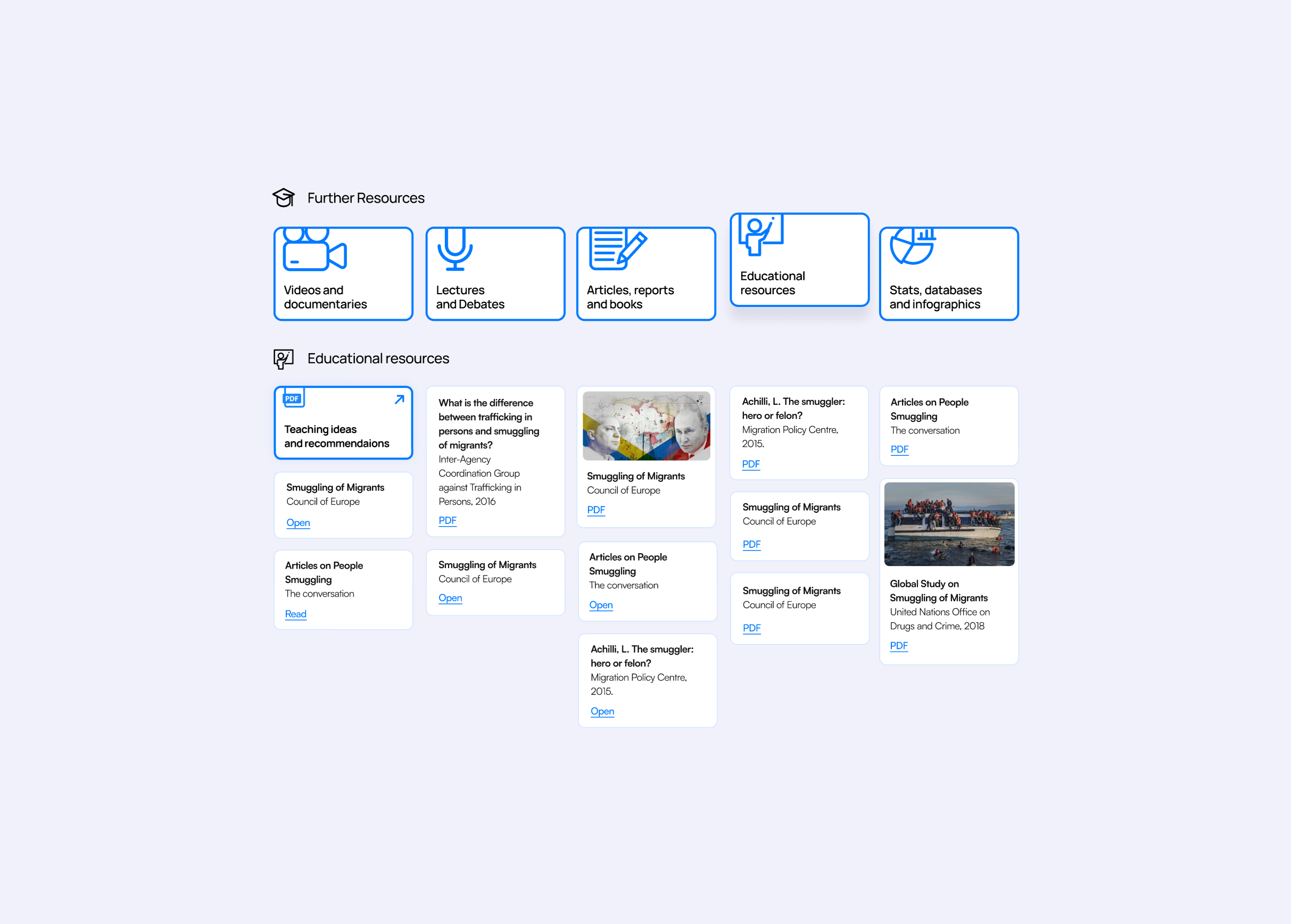A UI Example showing a list of academic sources nicely visually organised.